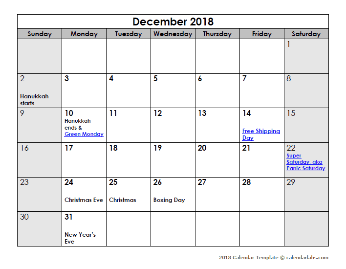 Holiday season calendar - December