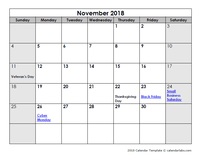 Holiday season calendar - November