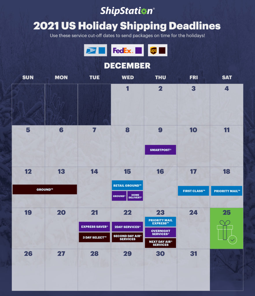 2021 US holiday shipping deadlines