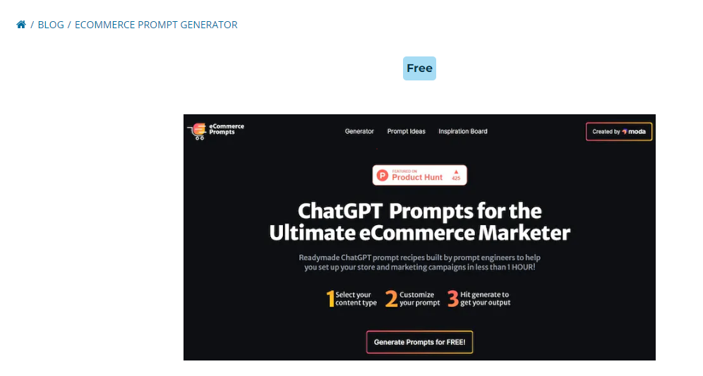 Ecommerce prompt generator and other free AI tools
