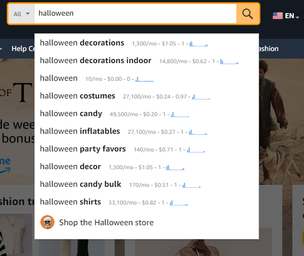 Amazon Halloween keywords