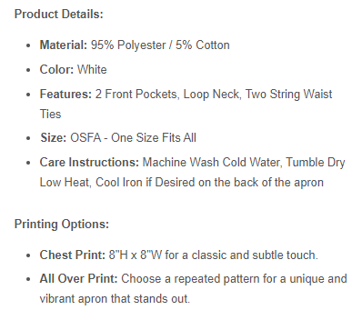 Selling Amazon and Etsy custom aprons